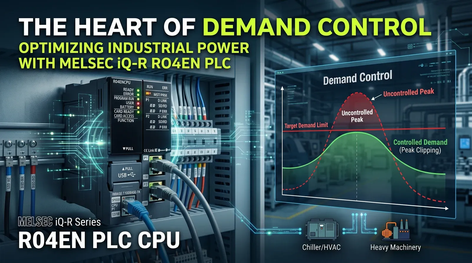 Demand Control คืออะไร? เจาะลึกการควบคุมความต้องการพลังงานไฟฟ้าสูงสุดในโรงงานด้วย Mitsubishi MELSEC iQ-R (R04EN CPU)
